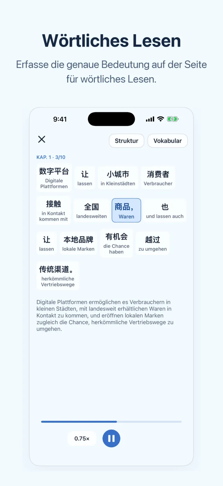 News-Chinesisch lernen auf dem iPhone – Wörtliches Lesen