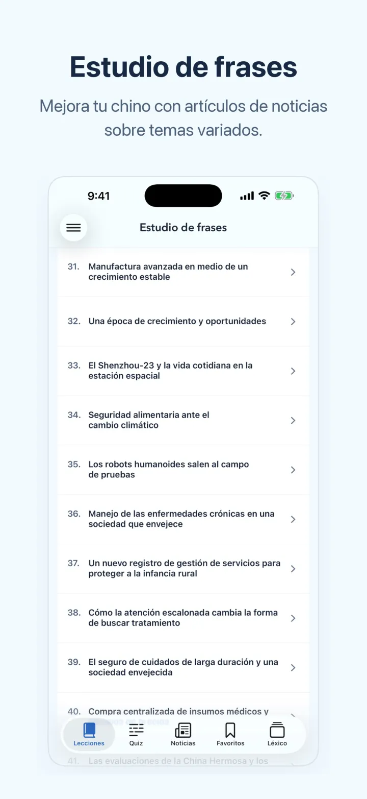 Chino con noticias: pantalla de iPhone – Estudio de frases