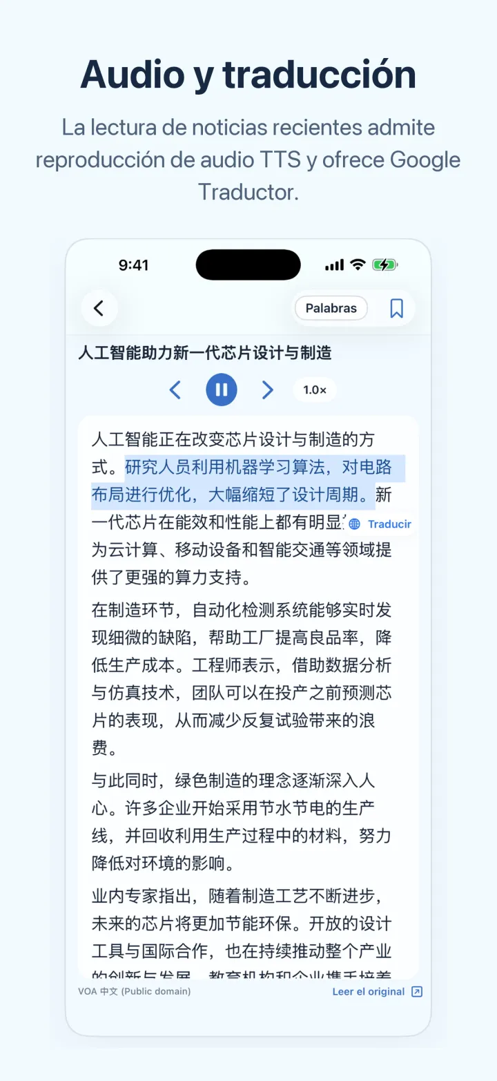 Chino con noticias: pantalla de iPhone – Audio y traducción
