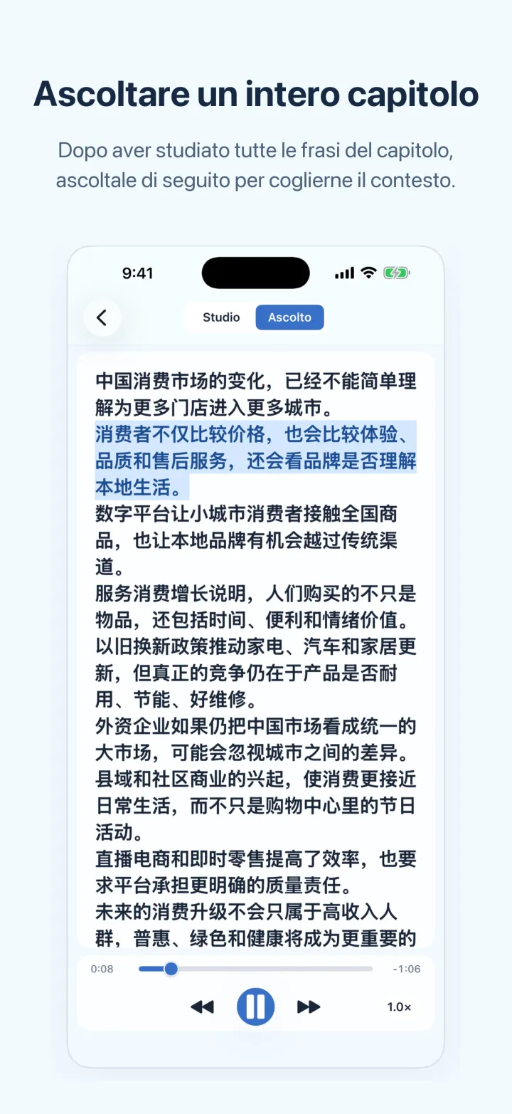 Schermata iPhone di Cinese delle news – Ascoltare un intero capitolo