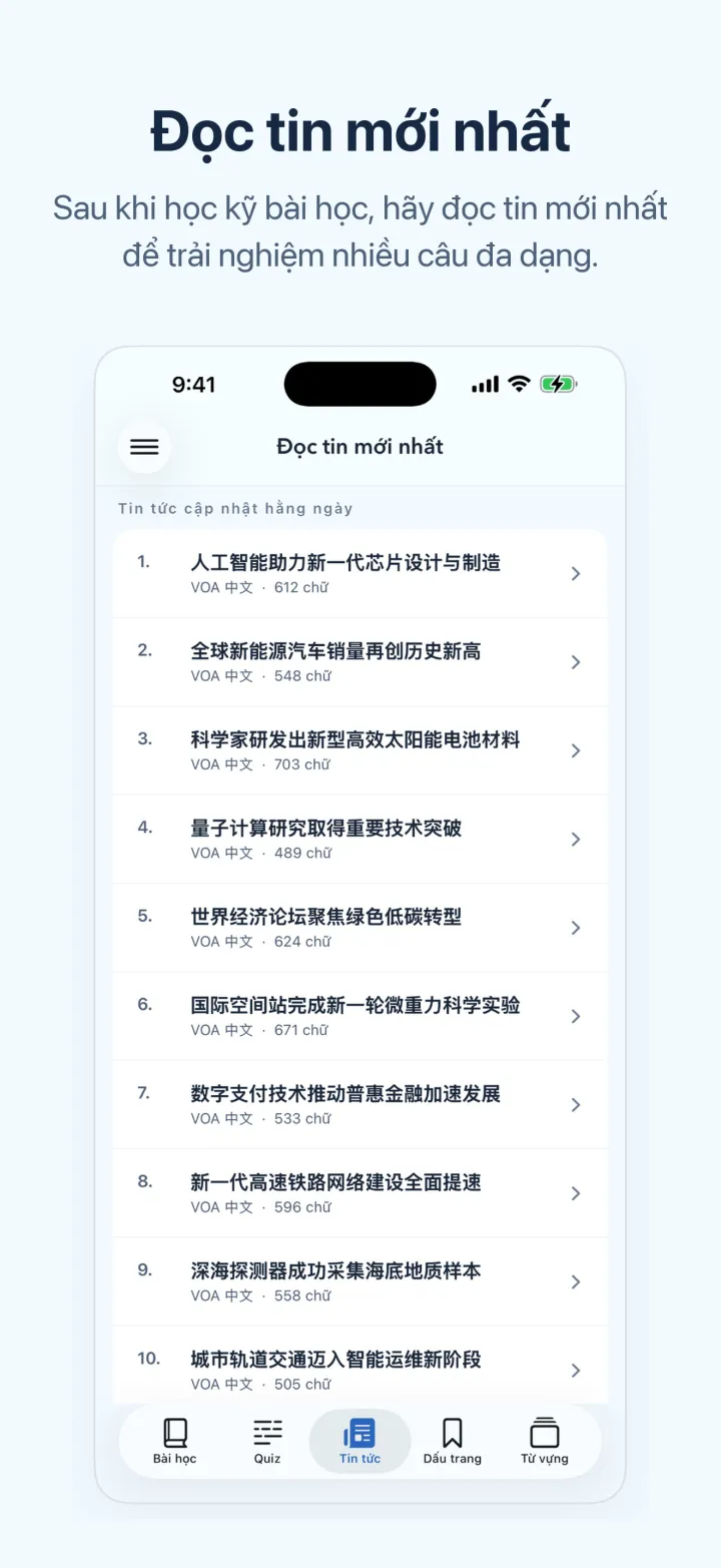 Màn hình iPhone của Học tiếng Trung qua tin tức – Đọc tin mới nhất